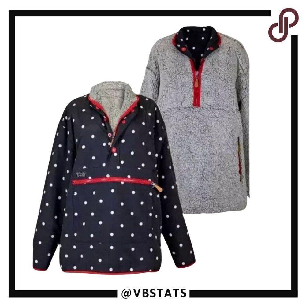 Simply Southern Women Small‎ Reversible Sherpa Black White Polka-Dot Zip Pockets